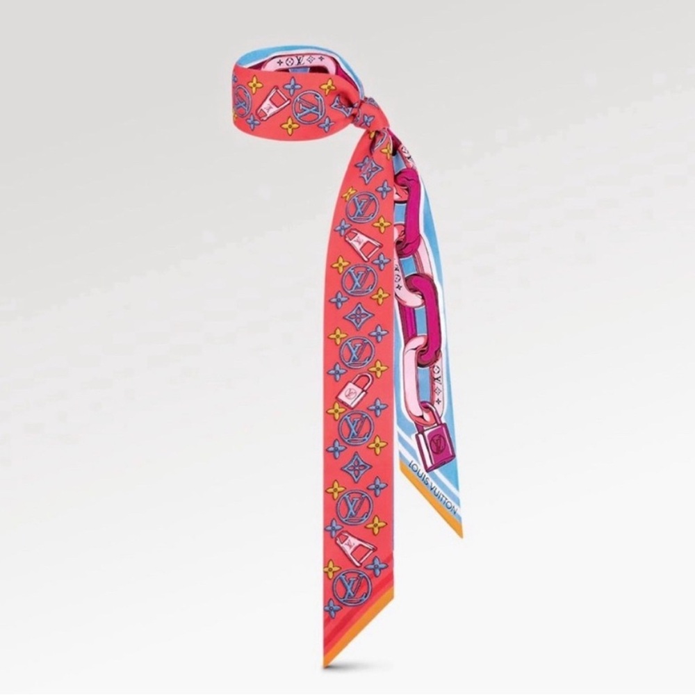 Louis Vuitton Red and Blue Twilly Scarf
